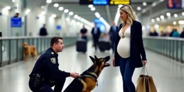 Собака отчаянно лаял на беременную женщину в аэропорту